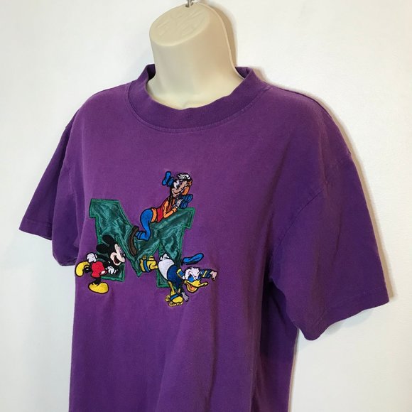 Vintage 80's 90's Disney Parks Mickey Inc T-shirt Goofy Donald Purple MEDIUM M - Picture 2 of 9
